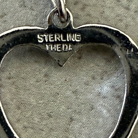 Vintage Theda .925 Sterling Marcasite Open Heart Pendant Necklace with 16" Chain - Picture 5 of 8
